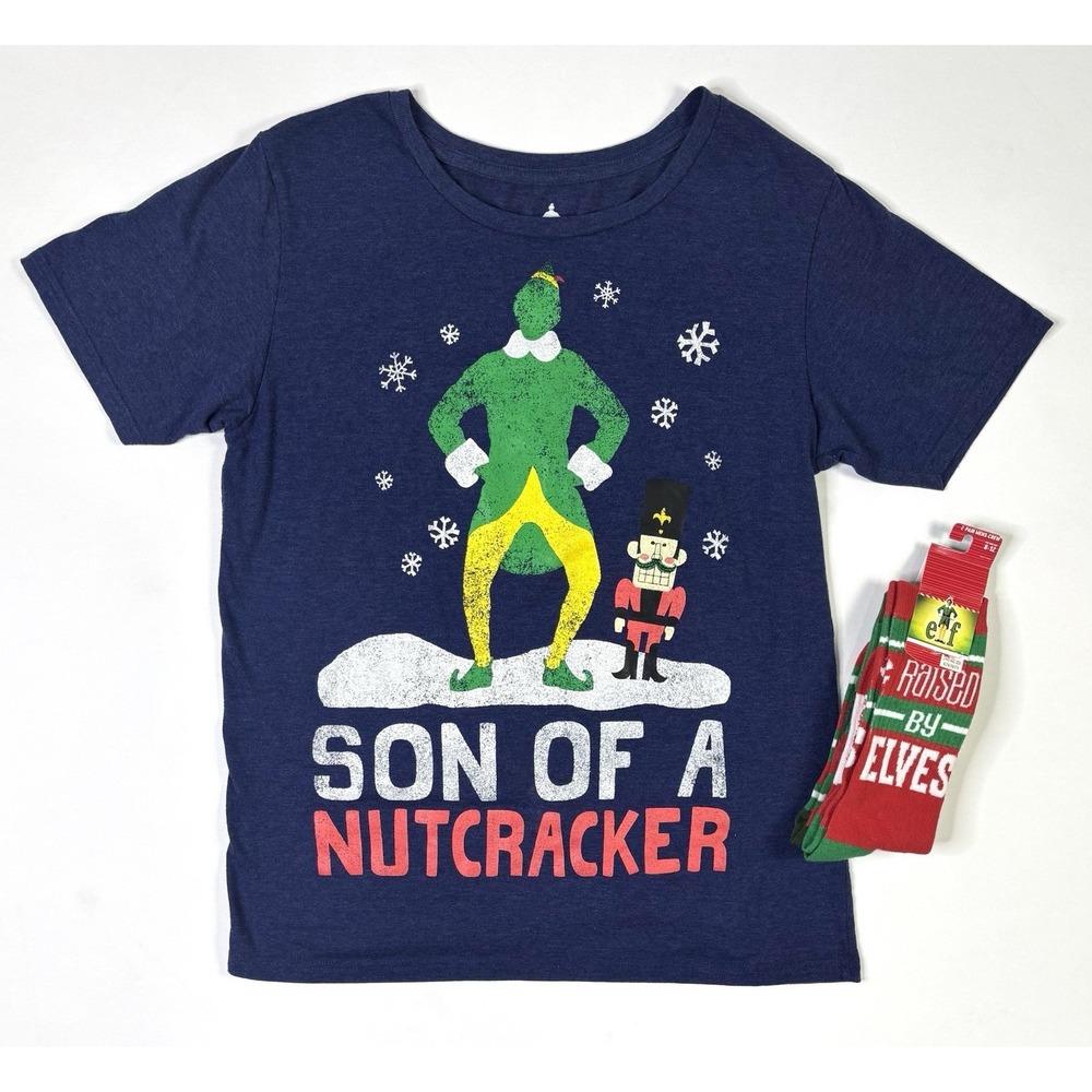 ELF Son Of A Nutcracker T-Shirt & Socks Mens Large Holiday Christmas Graphic